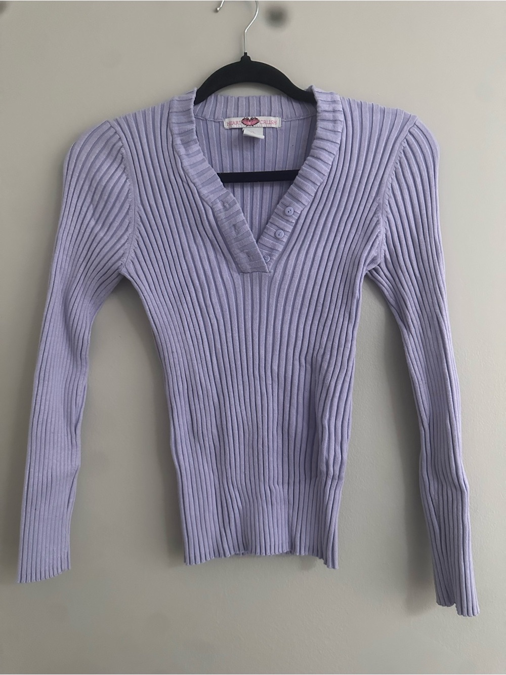 Fitted Ribbed V-Neck Sweater in Lavender - Unbranded